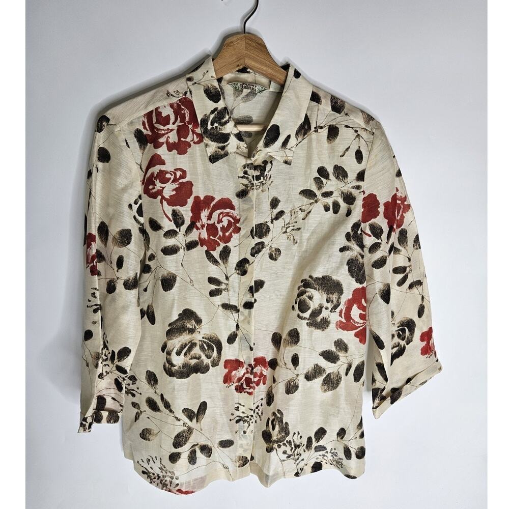 Tommy Bahama Women’s Size 12 Short Sleeve Button Up Linen Shirt Leaf Floral